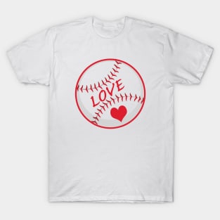 Baseball Lover Women's Cute Baseball Love Heart Baseball Mom T-Shirt